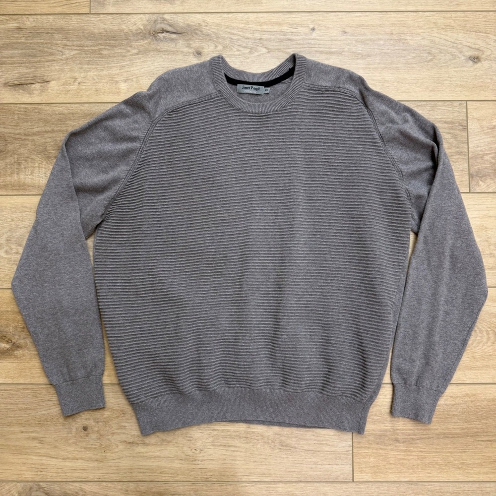 James Pringle Premium Mens XXL Gray Textured Ribbed 100% Cotton Crewneck Sweater